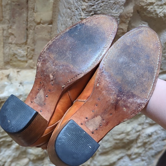 FRYE I Vintage Genuine Goodyear Welt Tall Cognac Leather Boots with Buckles, 5.5 - Picture 11 of 15